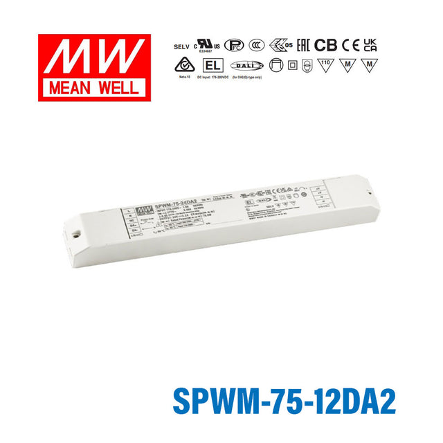 MEAN WELL SPWM-75-12DA2 75.6W 12V CV LED Driver