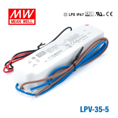 Mean Well LPV-35-5 LED Driver — 30W 5V 5A IP67 Waterproof