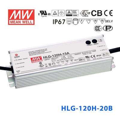 Mean Well HLG-120H-20B Power Supply 120W 20V- Dimmable 6A