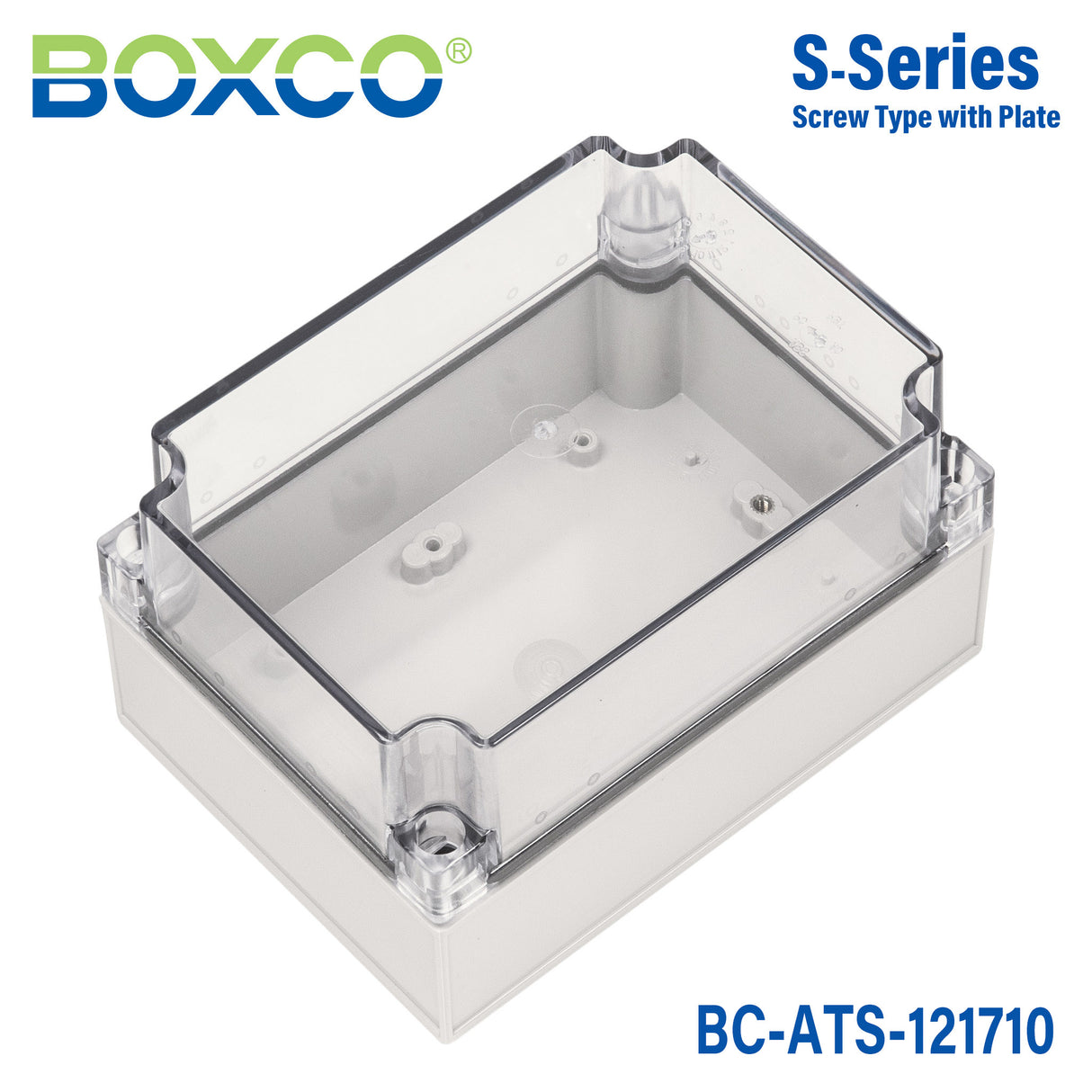 Boxco S-Series 4.92 x 6.89 x 3.94 Inches(125x175x100mm) Plastic Enclosure, IP67, IK08, ABS, Transparent Cover, Screw Type