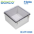 Boxco P-Series 5.91 x 5.91 x 3.54 Inches(150 x 150 x 90mm) Plastic Enclosure, IP67, IK08, ABS, Transparent Cover, Molded Hinge and Latch Type