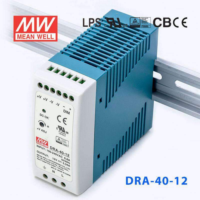 Mean Well DRA-40-12 Single Output Switching Power Supply 40W 12V 3.34A - DIN Rail