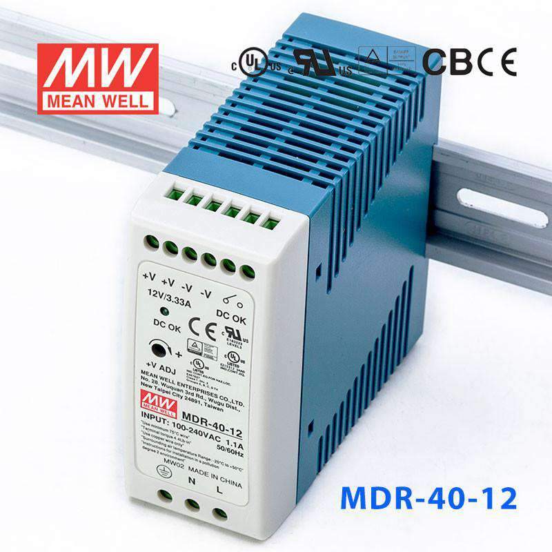 Mean Well MDR-40-12 Single Output Industrial Power Supply 40W 12V 3.33A - DIN Rail