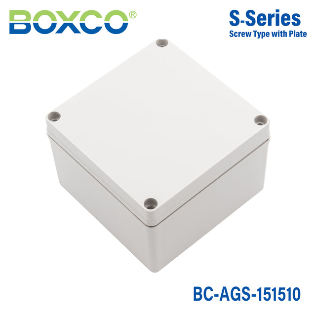 Boxco S-Series 5.91 x 5.91 x 3.94 Inches(150x150x100mm) Plastic Enclosure, IP67, IK08, ABS, Grey Cover, Screw Type