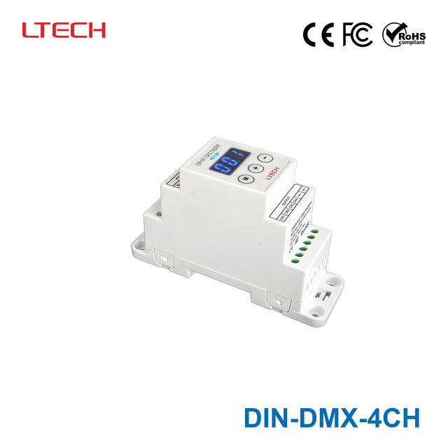 Ltech DIN-DMX-4CH Constant Voltage Decoder - DMX/RDM