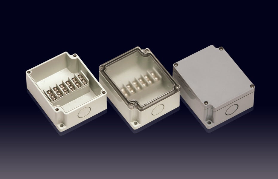 Boxco Terminal Box 6-pole 2.95 x 3.58 x 1.69 Inches(75 x 91 x 43mm) IP67, IK08, ABS, Grey Cover