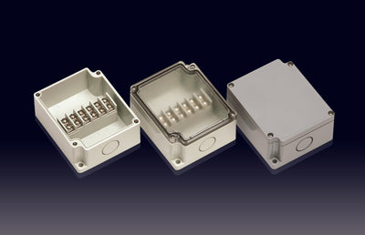 Boxco Terminal Box 6-pole 2.95 x 3.58 x 1.69 Inches(75 x 91 x 43mm) IP67, IK08, ABS, Grey Cover