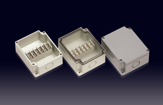Boxco Terminal Box 6-pole 2.95 x 3.58 x 1.69 Inches(75 x 91 x 43mm) IP67, IK08, ABS, Grey Cover