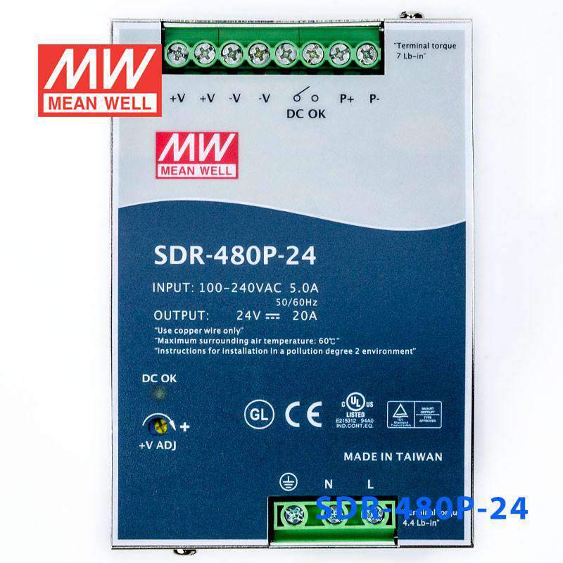 Mean Well SDR-480P-24 Single Output Industrial Power Supply 480W 24V - DIN Rail - PHOTO 2