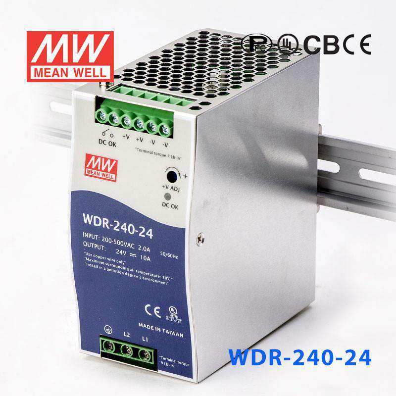 Mean Well WDR-240-24 Single Output Industrial Power Supply 240W 24V 10A - DIN Rail