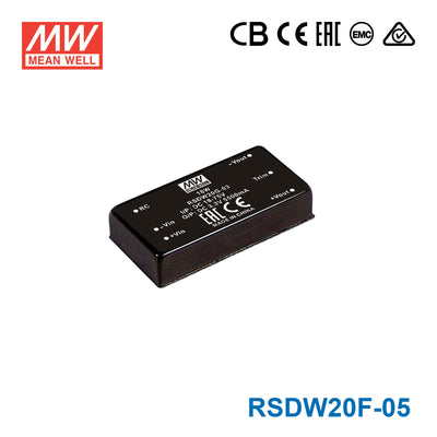 Mean Well RSDW20F-05 DC-DC Converter - 20W - 9~36V in 5V out 4A