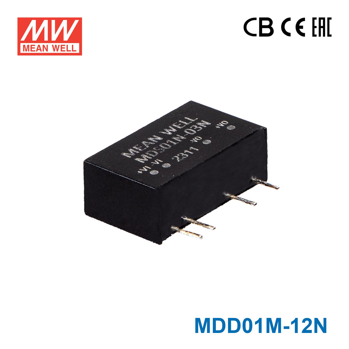 Mean Well MDD01M-12N SIP Package DC-DC Converter- 1W - ±12V Out
