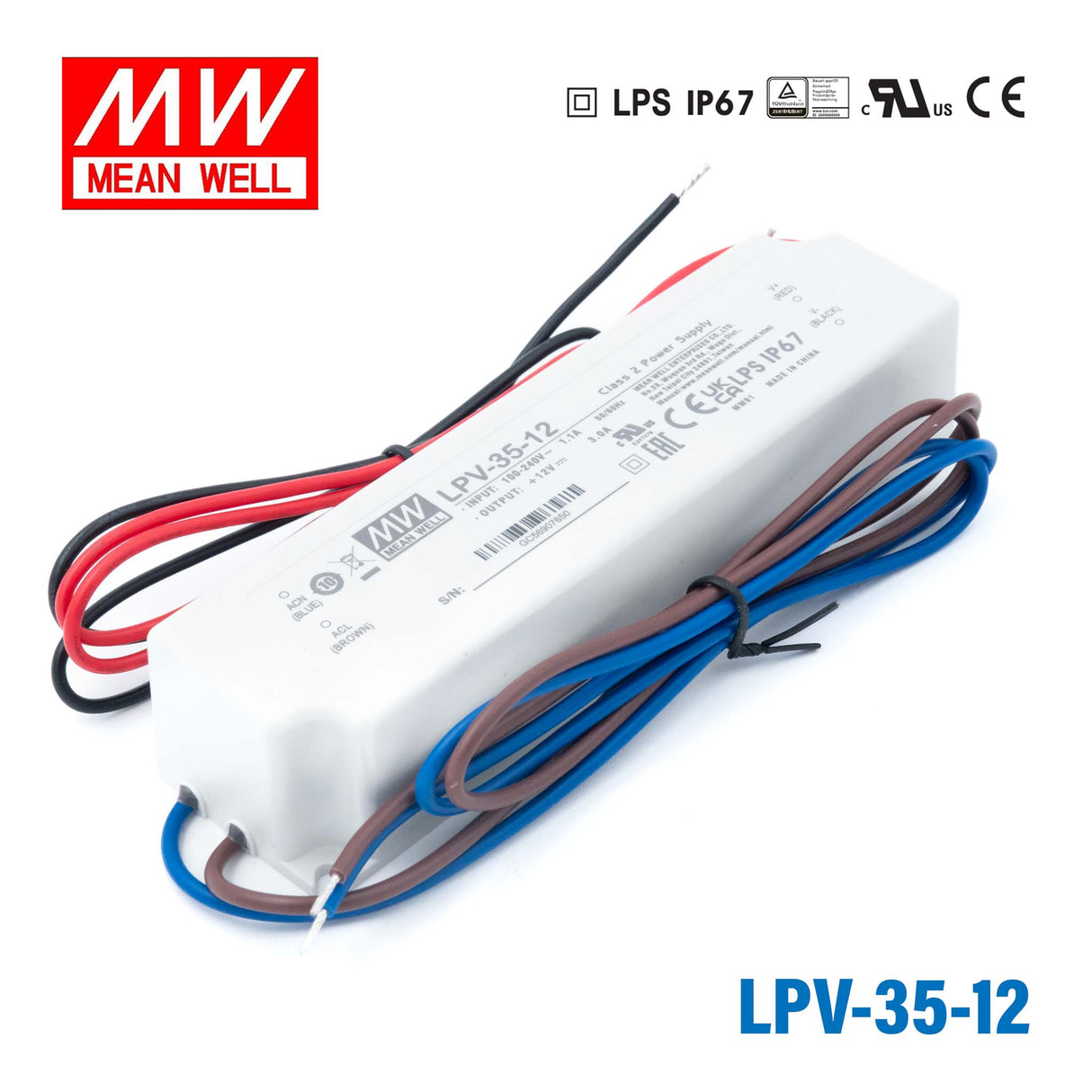 Mean Well LPV-35-12 LED Driver — 36W 12V 3A IP67 Waterproof