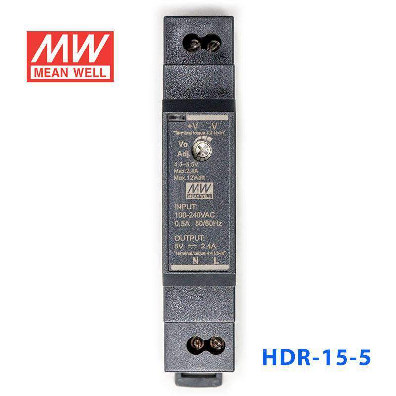 Mean Well HDR-15-5 Ultra Slim Step Shape Power Supply 15W 5V 2.4A - DIN Rail - PHOTO 1