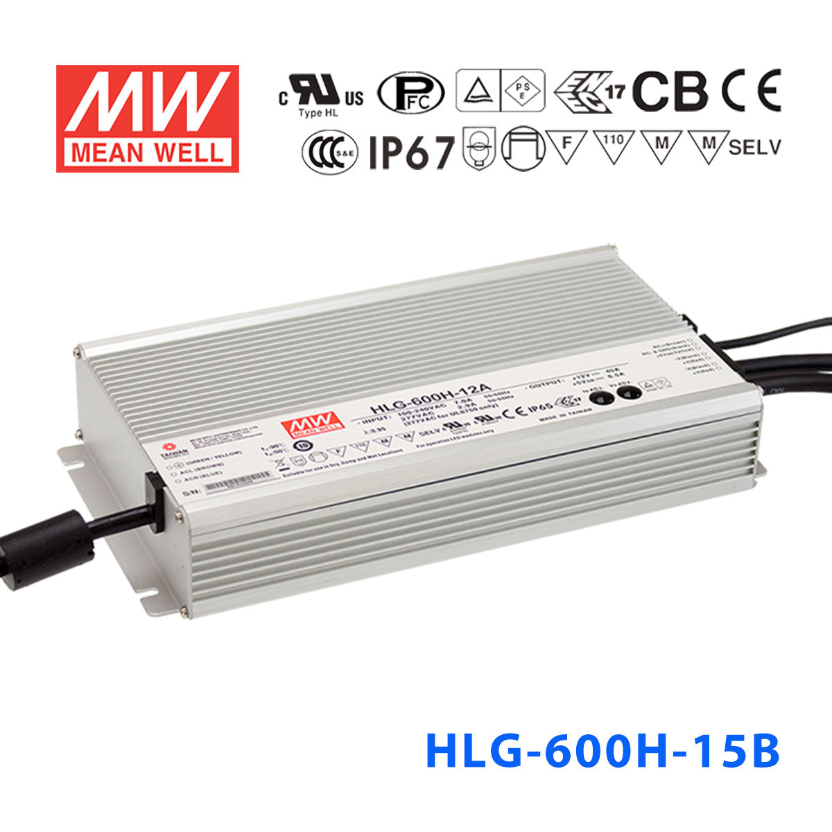 Mean Well HLG-600H-15AB Power Supply 540W 15V - Adjustable and Dimmable