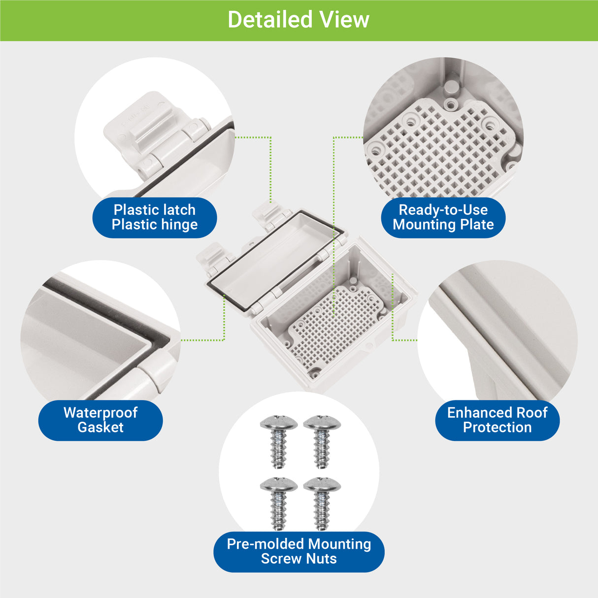 Boxco Q-Series 13.78 x 17.72 x 7.87 Inches(350 x 450 x 200mm) Plastic Enclosure, IP67, IK08, ABS, Grey Cover, Hinge Type with Plate - PHOTO 5