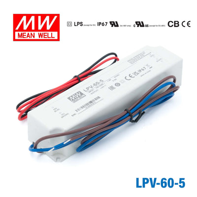 Mean Well LPV-60-5 LED Driver — 40W 5V 8A IP67 Waterproof