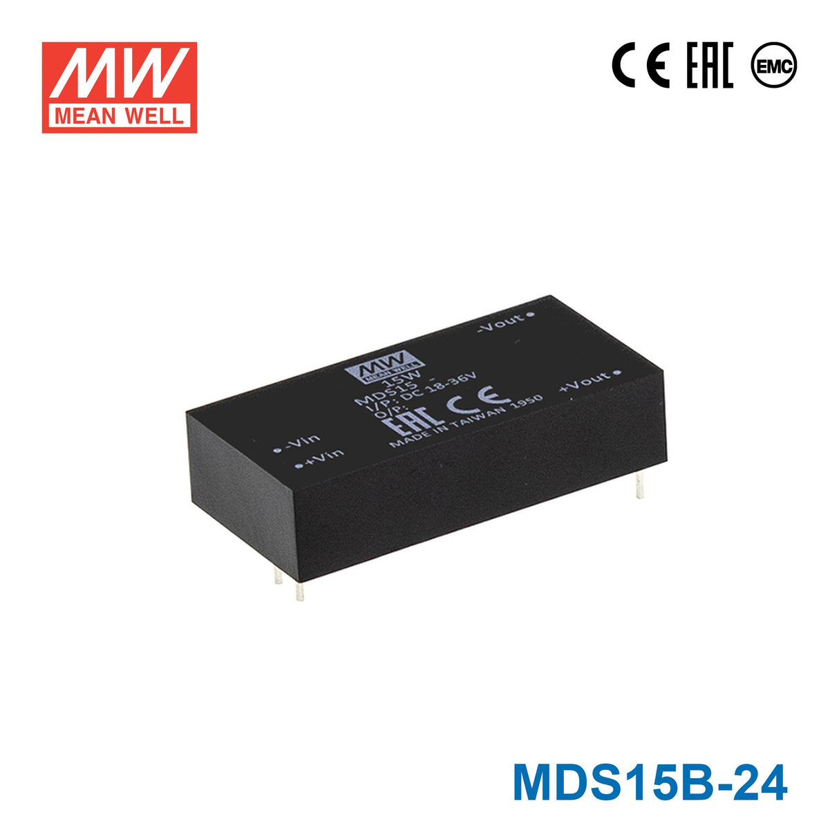 Mean Well MDS15B-24 DC-DC Converter - 15W - 18~36V in 24V out 625mA