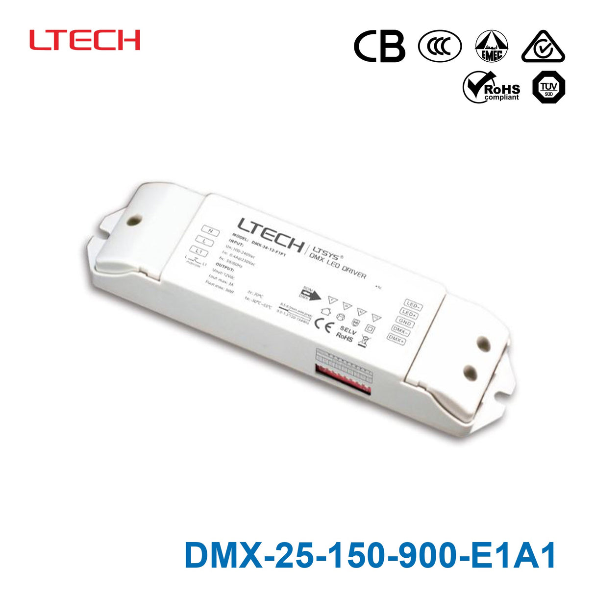 Ltech DMX-25-150-900-E1A1 25W 150~900mA CC DMX LED Driver - Selectable Output
