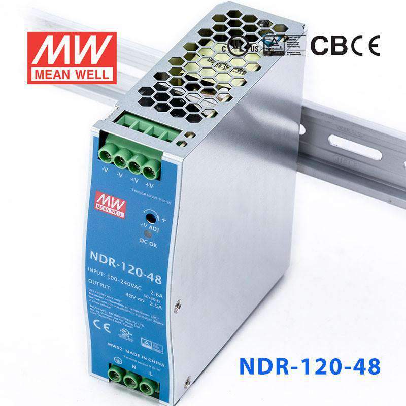 Mean Well NDR-120-48 Single Output Industrial Power Supply 120W 48V 2.5A - DIN Rail