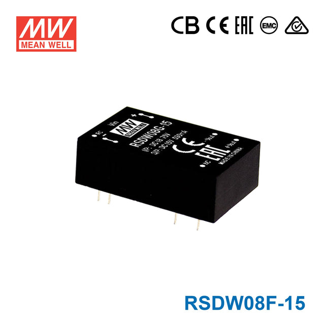 Mean Well RSDW08F-15 DC-DC Converter - 8W - 3~36V in 15V out