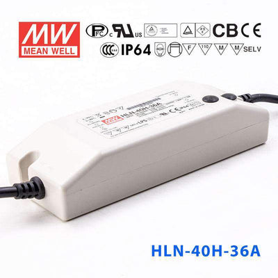 Mean Well HLN-40H-36A Power Supply 40W 36V - IP64, Adjustable 1.12A