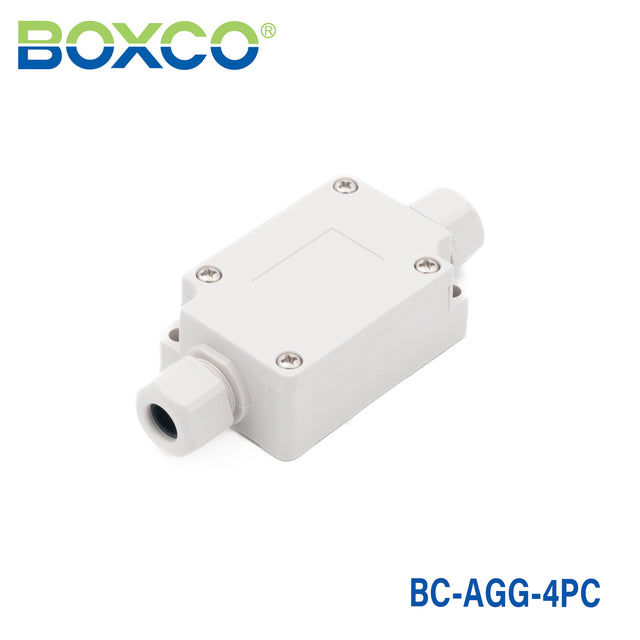 Boxco Terminal Box 4-pole with Waterproof Connector 1.57 x 2.36 x 0.94 Inches(40 x 60 x 24mm) IP67, IK08, ABS, Grey Cover