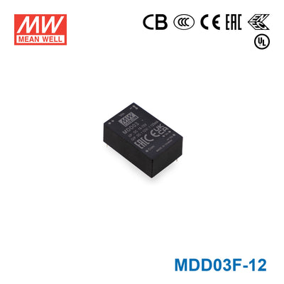 Mean Well MDD03F-12 Medical Grade DC/DC Converter 3W - 9-36V input, 12 and -12V output 125mA
