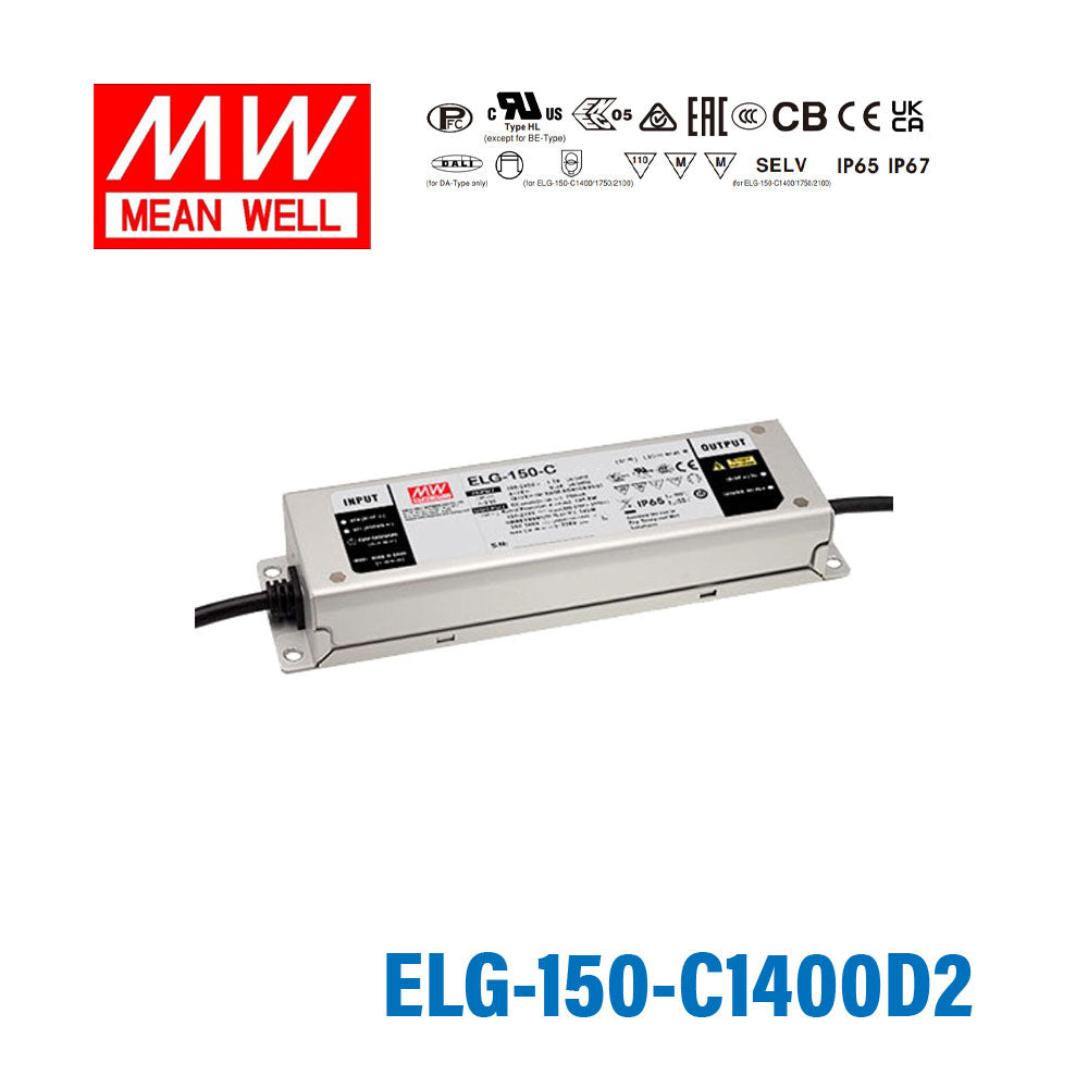 Mean Well ELG-150-C1400D2 AC-DC Single output LED Driver (CC) with PFC