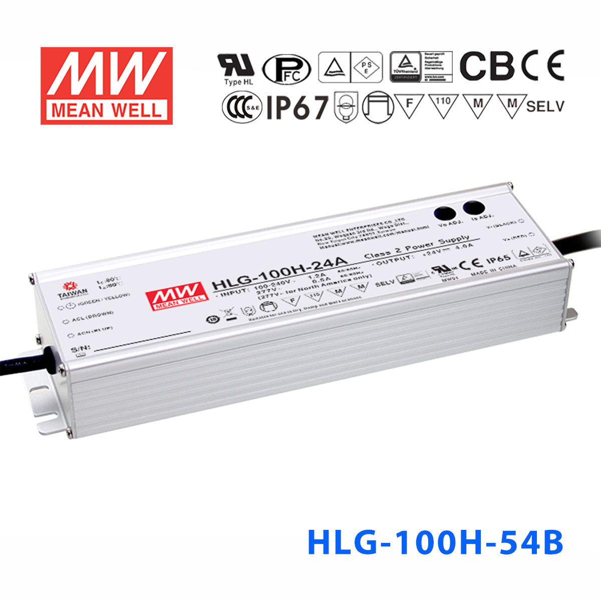 Mean Well HLG-100H-54AB Power Supply 100W 54V - Adjustable and Dimmable 1.77A