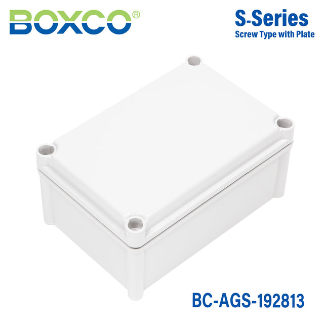 Boxco S-Series 7.48 x 11.02 x 5.12 Inches(190x280x130mm) Plastic Enclosure, IP67, IK08, ABS, Grey Cover, Screw Type