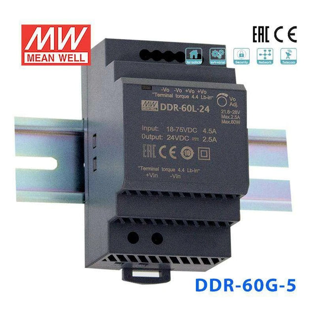 Mean Well DDR-60G-5 DC-DC Converter - 60W - 9~36V in 5V out 10.8A