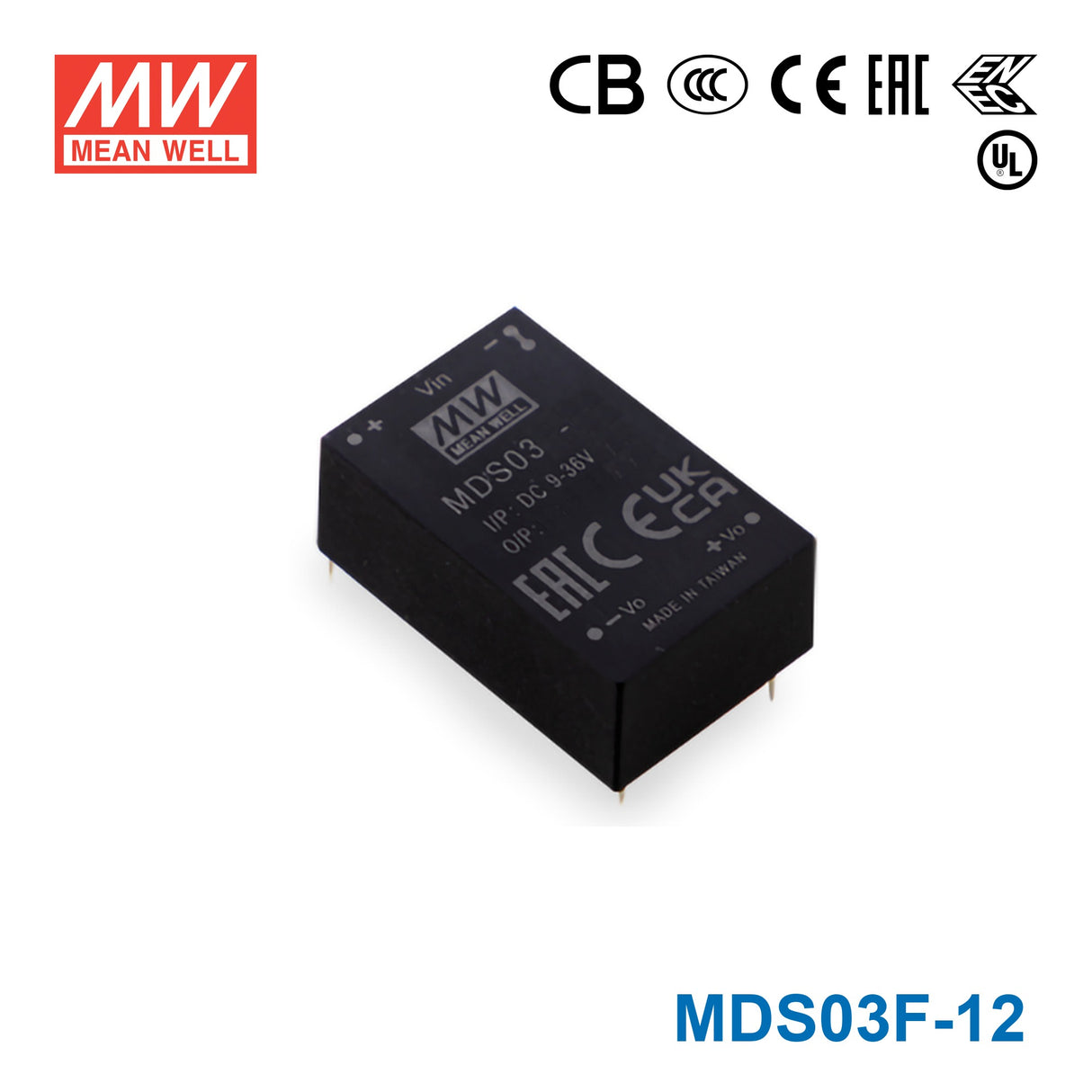 Mean Well MDS03F-12 Medical Grade DC/DC Converter 3W - 9-36V input, 12V output