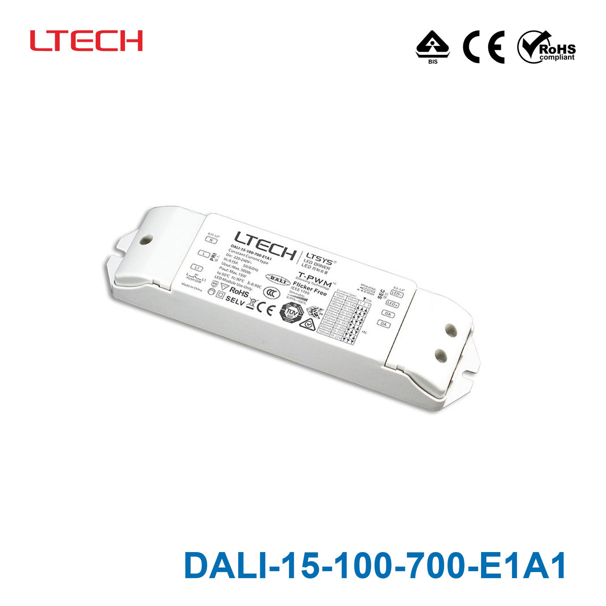 Ltech DALI-15-100-700-E1A1 15W 100mA ~700mA CC Dali LED Driver - Selectable Output