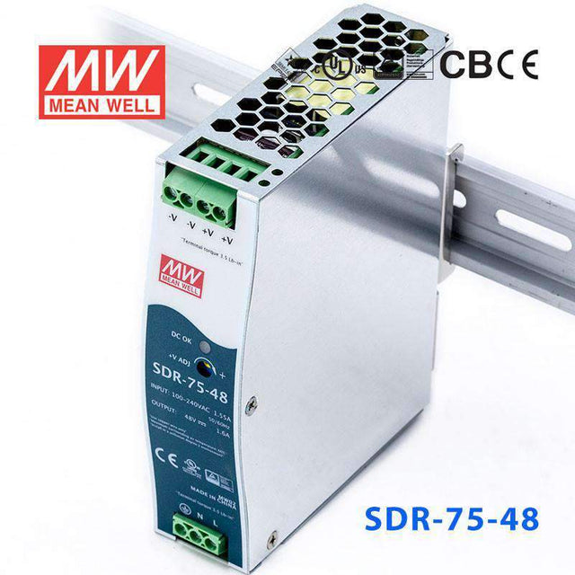 Mean Well SDR-75-48 Single Output Industrial Power Supply 75W 48V 1.6A - DIN Rail