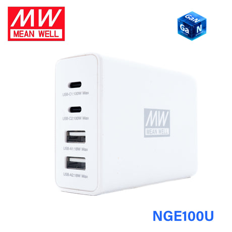 Mean Well NGE100U 100W 4-Port USB GaN Fast Charger
