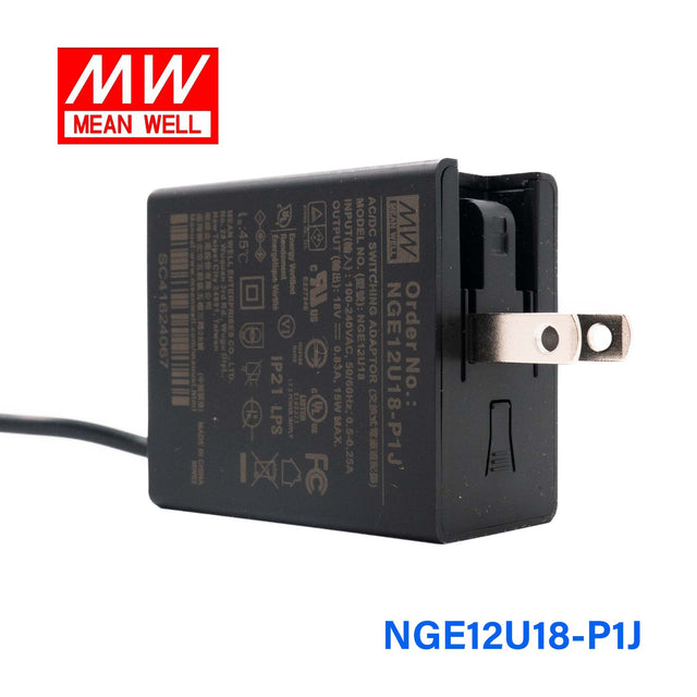 Mean Well NGE12U18-P1J AC-DC Wall-mounted Green Adaptor - US Plug - 12W 18V 0.83A