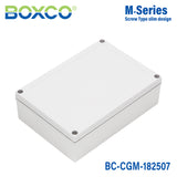 Boxco M-Series 7.09 x 10.04 x 2.95 Inches(180 x 255 x 75mm) Plastic Enclosure, IP67, IK08, PC, Grey Cover, Screw Type