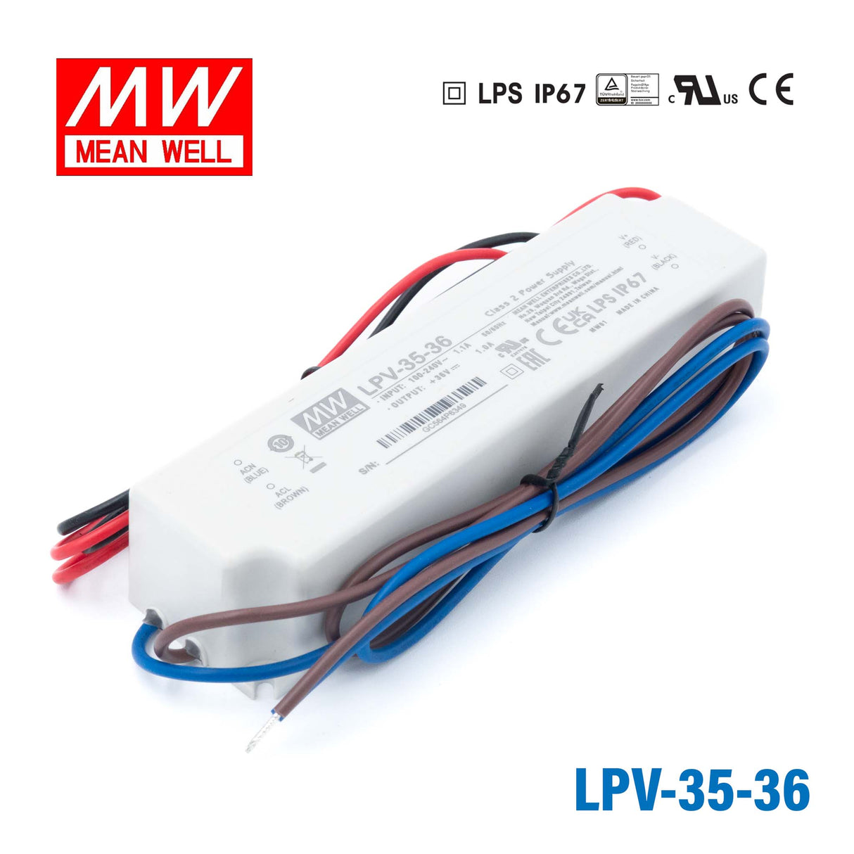 Mean Well LPV-35-36 LED Driver — 36W 36V 1A IP67 Waterproof