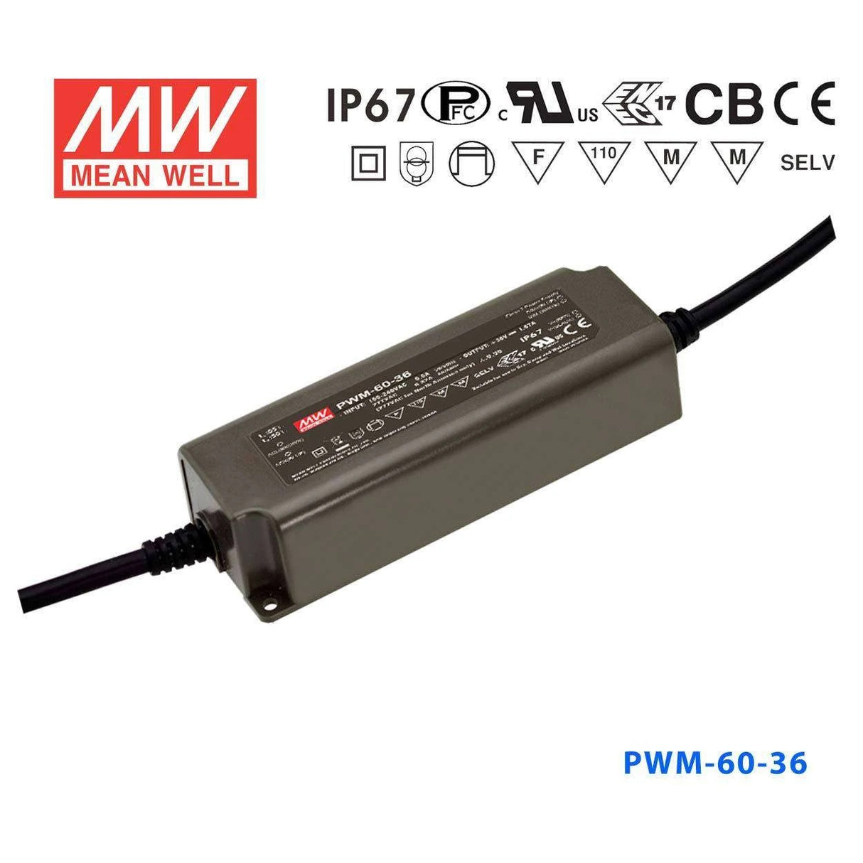 Mean Well PWM-60-36 Power Supply 60W 36V - Dimmable
