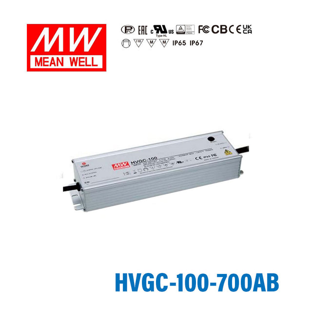 Mean Well HVGC-100-700AB Power Supply 100W 700mA - Adjustable and Dimmable