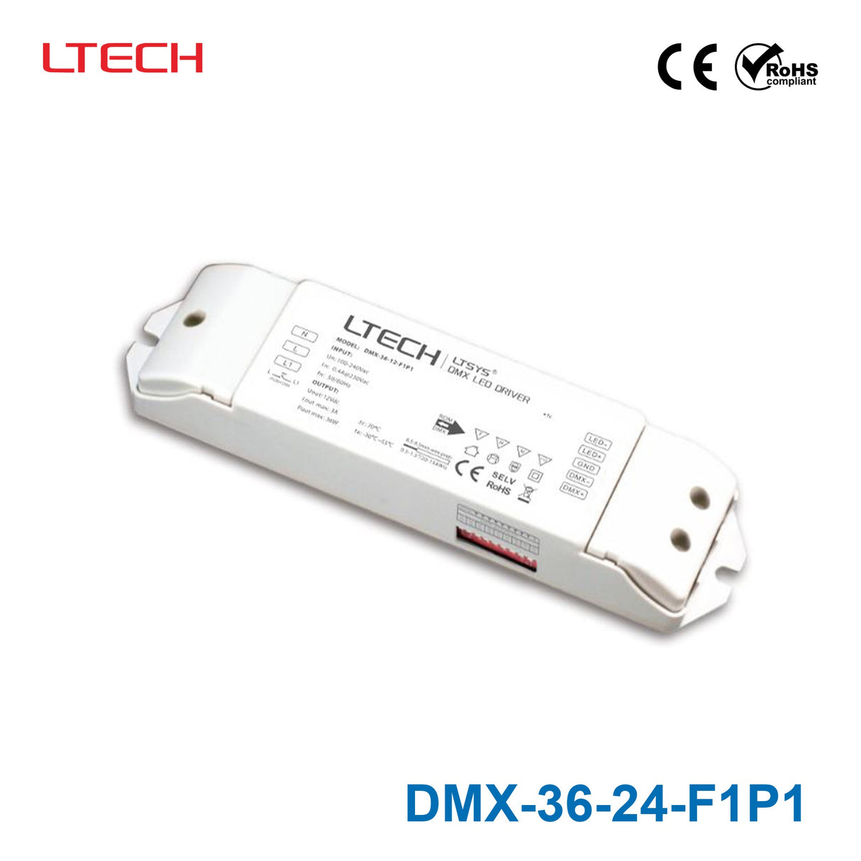 Ltech DMX-36-24-F1P1 36W 24VDC CV DMX LED Driver - DMX dimmable