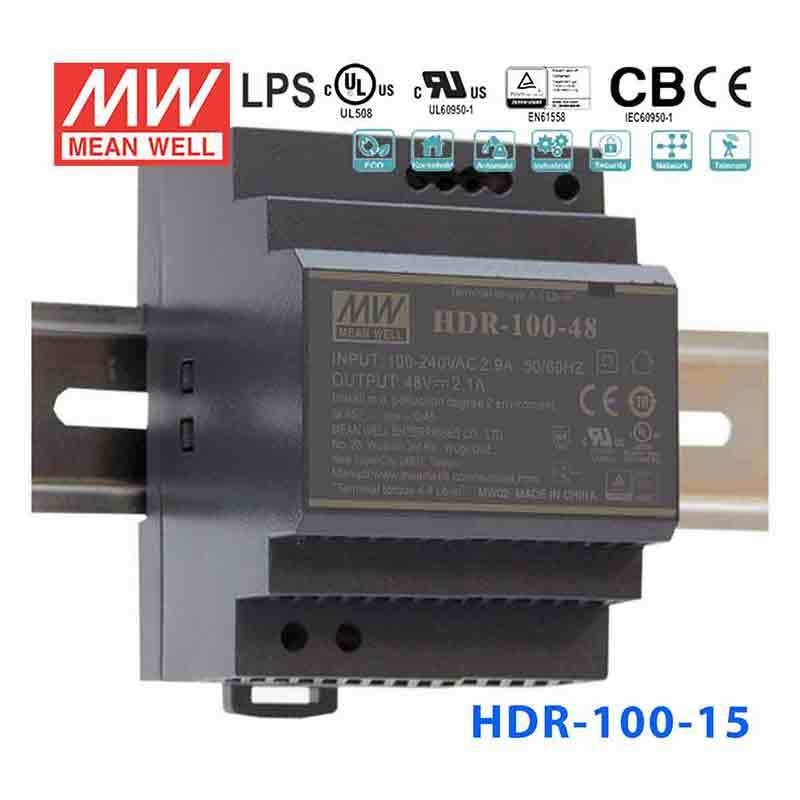 Mean Well HDR-100-15 Ultra Slim Step Shape Power Supply 100W 15V - DIN Rail
