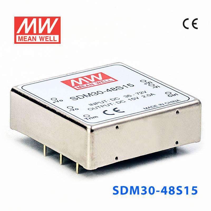 Mean Well SDM30-48S15 DC-DC Converter - 30W - 36~72V in 15V out 2A