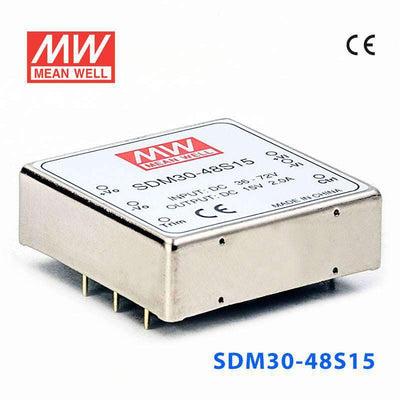 Mean Well SDM30-48S15 DC-DC Converter - 30W - 36~72V in 15V out 2A