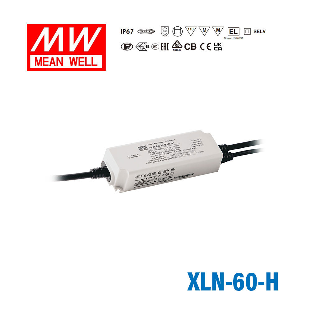 Mean Well XLN-60-H LED Driver 60W 1400mA 9~54V Constant Power IP67, NFC Current Setting
