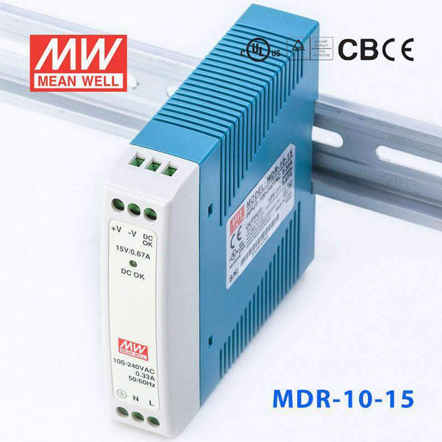 Mean Well MDR-10-15 Single Output Industrial Power Supply 10W 15V - DIN Rail