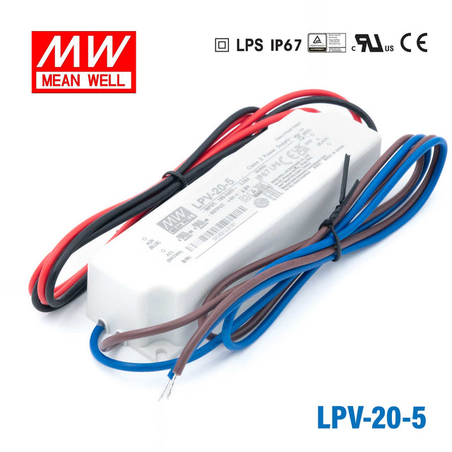 Mean Well LPV-20-5 LED Driver — 15W 5V 3A IP67 Waterproof