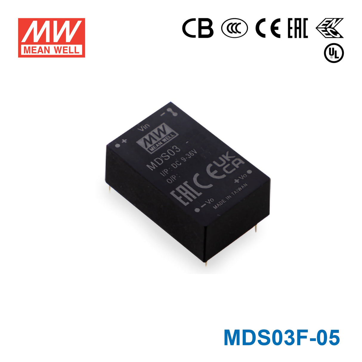 Mean Well MDS03F-05 Medical Grade DC/DC Converter 3W - 9-36V input, 5Voutput