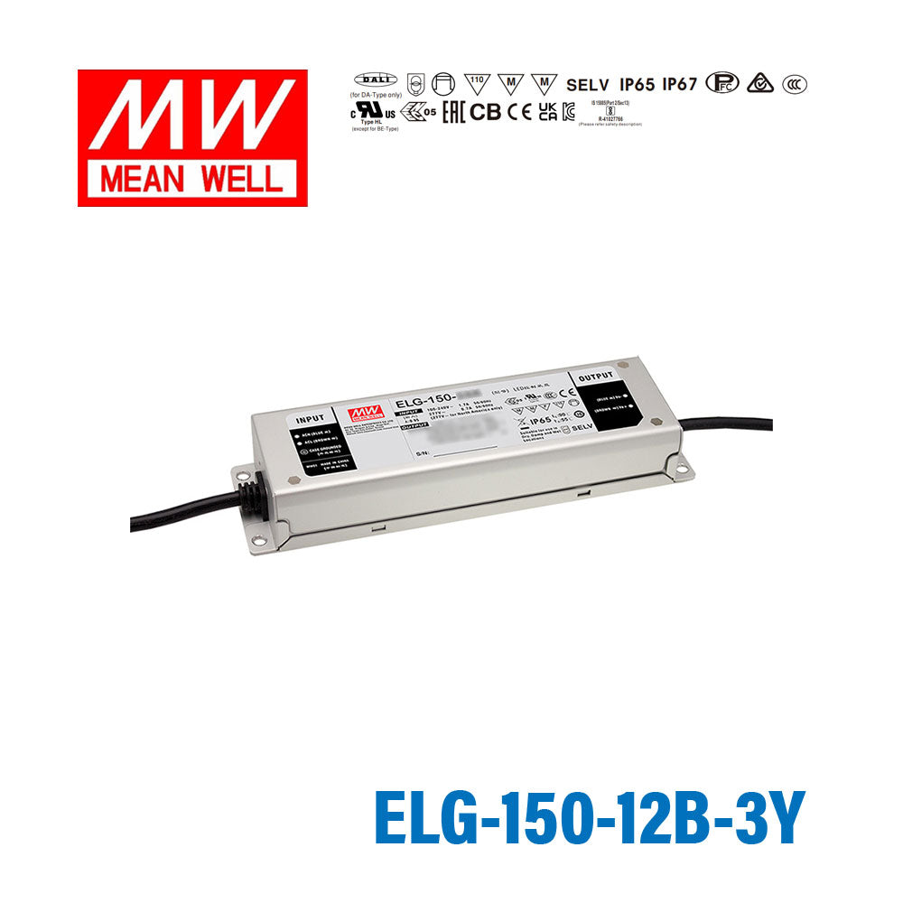 Mean Well ELG-150-12B Power Supply 120W 12V 3-wire Input - Dimmable